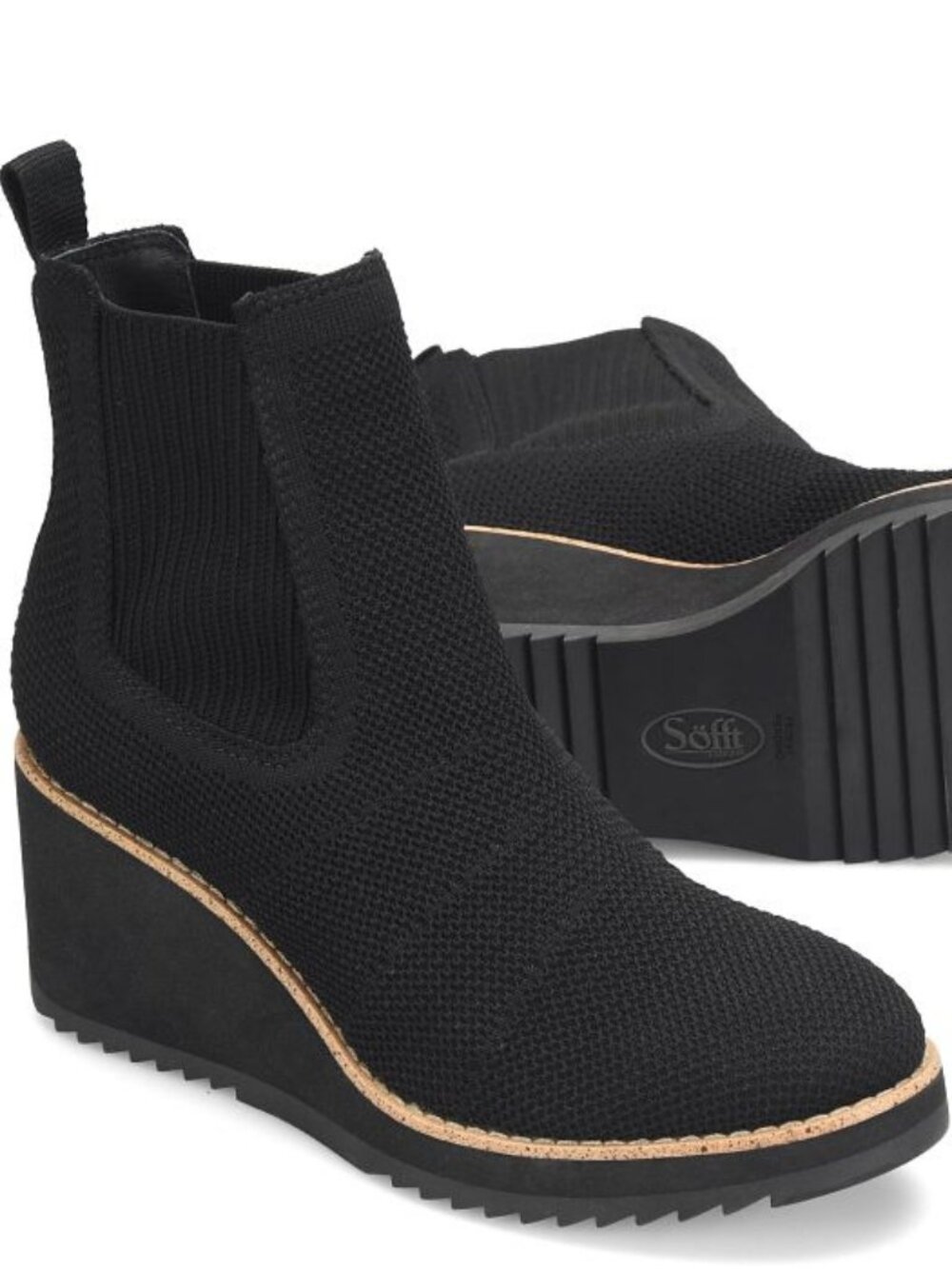 Sofft  Eiley Stretch Knit Wedge Booties, Black  Women Size 9.5  NWOB